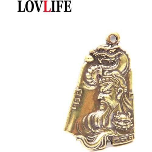 Vintage Retro Brass Guangong Hanging Tag Car Key Chains Pendant Symbol of Loyalty Warrior Men DIY Keyring Jewelry Gifts