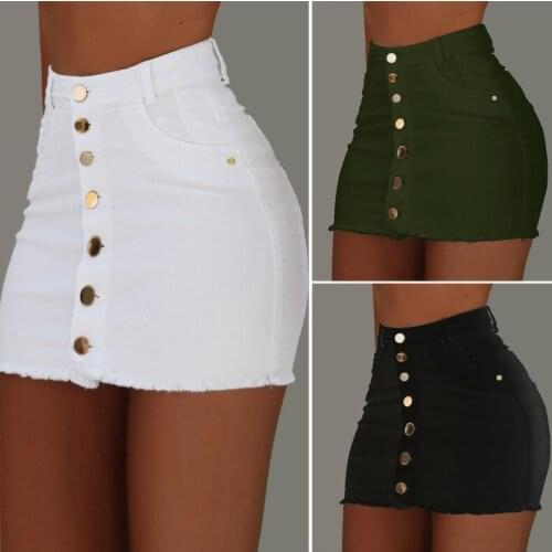 Women' s Mini Denim Skirt High Waist Skirt Female Solid Color Pencil Skirts Ladies Button Skirt wrap skirt preppy style