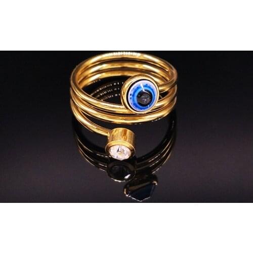Islam Evil Eye Crystal Stainless Steel Rings for Women Gold Color Ring Jewellery Gift dames ringen R612212S05