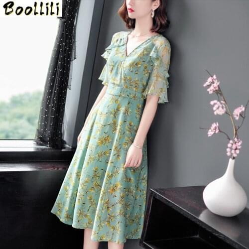 100% Real Silk Summer Dress 2020 Vintage Elegant Midi Dress Women Clothes Ladies Dresses Party Floral Sexy Dress Vestidos