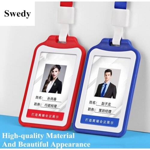 Hard Plastic Vertical ID Badge Card Holder Case With Lanyard Work Employee ID Name Card Holder