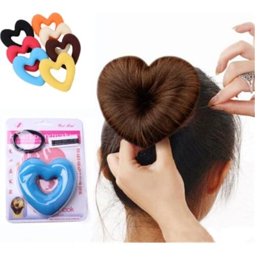 1 Set Fashion Heart Shape Hair Styling Tool Hair Bands for Women Girls Sponge Bract Head Meatball Ring Donut Hair Accessories