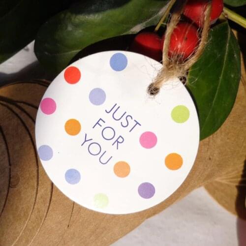 100pcs Round Just For with Colorful Dots You Bookmark Paper Gift Tags Hang Tag Kraft Paper Cards Label DIY Dia.4cm