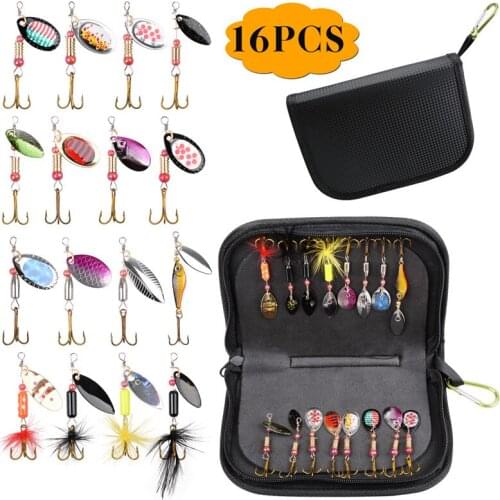 16pcs/bag fishing spoon lures spinner bait 3g-12.5g fishing wobbler metal baits spinnerbait artificial bait with bag