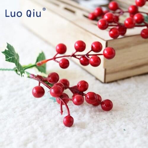 2pcs Christmas leaf simulation red fruit berry string branch Christmas tree decoration diy Accessories