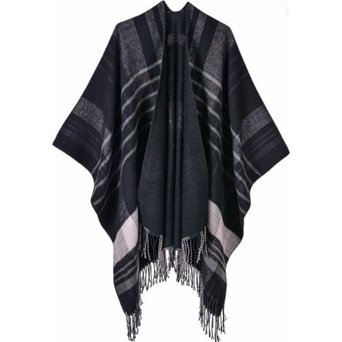 2019 Autumn Winter Plus Size Warm Striped Ponchos And Capes For Women Oversized Shawls Wraps Cashmere Pashmina Female Bufanda