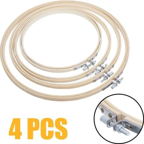 4pcs Natural Bamboo Wooden Sewing Embroidery Cross Stitch Ring Hoop Crafts Round Loop Hand Household Sewing Tools