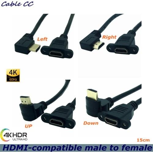 4K * 2K 60Hz HDMI-compatible With Screw, Male to Female 90 Degree 2.0V HDMI Extension Cable, For HD TV LCD Laptop PS3 Projector