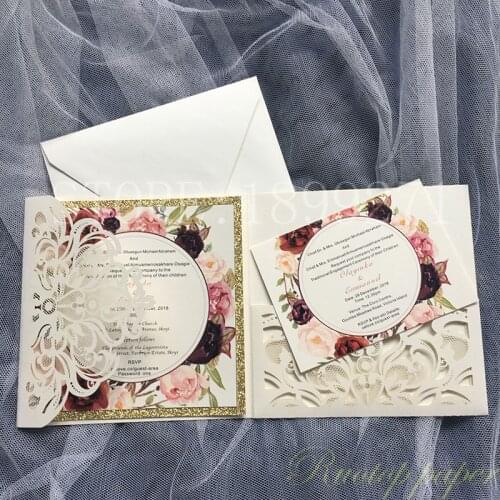 50pcs Partecipazioni Matrimonio Card Pearl Paper Laser Cutting Wedding Invitation Card Luxury Wedding Card Wholesales Supplier