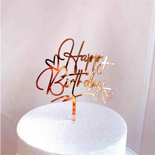Acrylic Happy Birthday Cake Topper Rose Gold Silver Cake Topper for Kids Birthday Party Baking Cake Decoration Tool Baby Shower