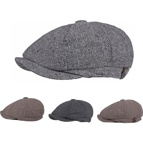 Beret Mens British Retro Literary Dome Octagonal Hat Short Brim Newsboy Hat Solid Color Painter Hat