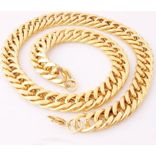 Tiasri 12/16MM Curb Cuba Miami Chain Necklace For Men High Polished Stainless Steel Bracelet Hip-hop Boy jewelry Link Gift