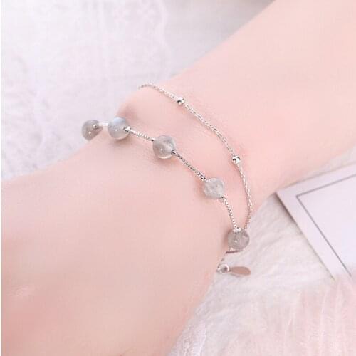 Bracelets For Women Romantic Cute Kpop Moonstone Double Round Bead Bracelet Chain Wholesale Girls Gift Jewelry H026