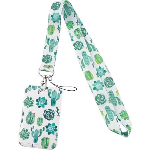 CB356 Plant Cactus Lanyard ID Badge Holder Car KeyChain ID Card Passport Gym Phone Badge Kids Key Ring Holder Jewelry
