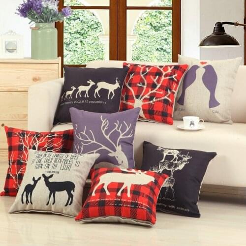 18'' Personality Cotton Linen Deer Pillowcase Elk Cover Pillow Case Pillowcase BR499