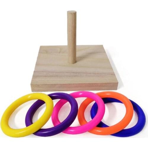 Bird Parrot Wooden Platform Plastic Ring Intelligence Training Chew Puzzle Toy D7YB
