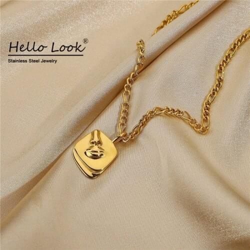 HelloLook Designer Abstract Body Face Pendant Necklace for Women 18K Gold Stainless Steel Body Art Necklace Choker Jewelry