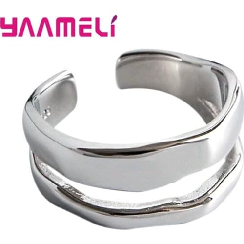 Hot Sale Statement Double Layer Wave Ring for Men Women 925 Sterling Silver Opening Band Resizable Finger Bague Bijoux Jewelry