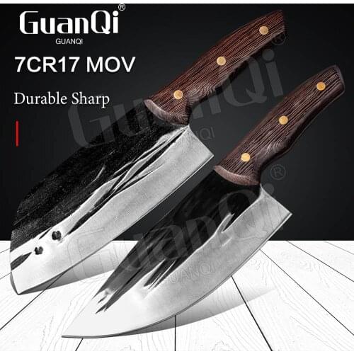 GuanQi Chef Knife Handmade Forged Cleaver Butcher Slicing Knife Cleaver Chef Knife Chopping Knife Cutting Bones Cooking Tools