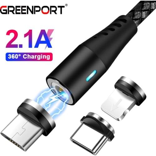 GREENPORT Round Magnetic Cable Micro USB Type C Cable For iphone xs max Samsung S8 S9 Charging Mobile Phone Android Charger Cord