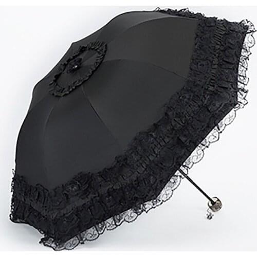 Princess Lace Umbrella Double Layer Rain Umbrella Ultra Light Sun Protection Umbrella Three Fold Parasol Umbrella