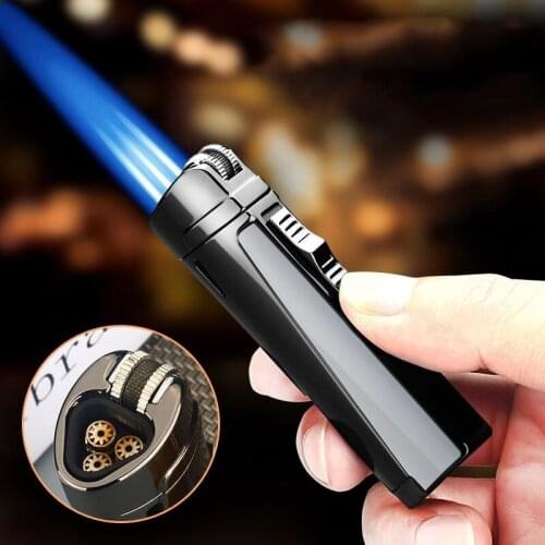 Metal Three Flame Windproof Gas Lighter Portable Small Spray Gun Cigar Butane Lighter High Temperature Small Welding Torch