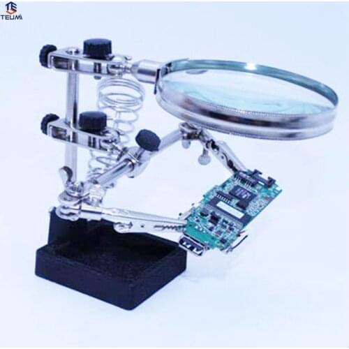 Multifunctional Soldering IRON welding Stand Desktop Magnifier Magnifying LENS Third Helping Hands Solder Allegator Clips