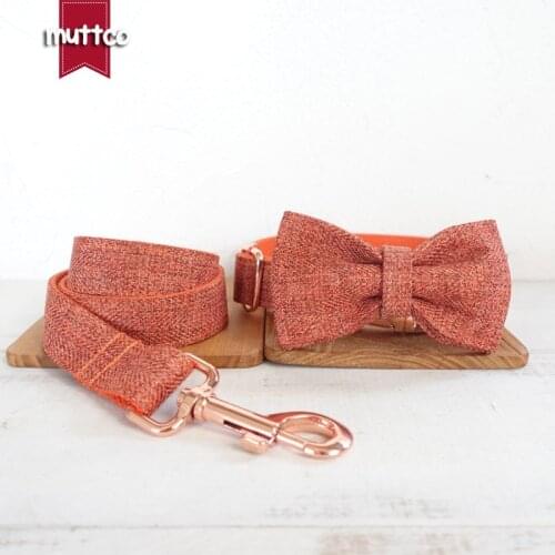 MUTTCO handmade puppy collar THE ORANGE SUIT gentleman pet products personalized ID collar for dogs with bow tie UDC069M