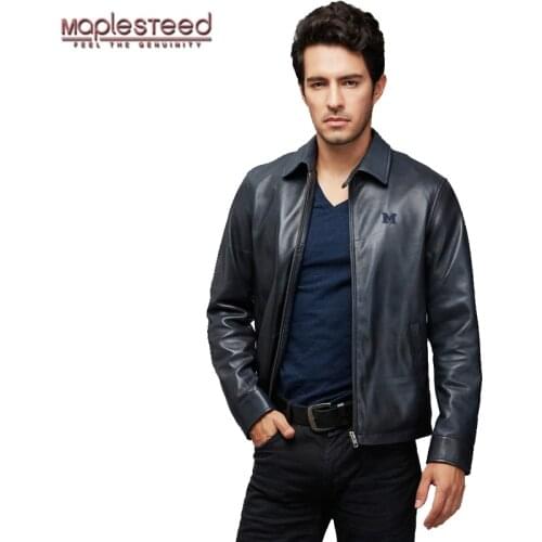 MAPLESTEED 100% Natural Sheepskin Genuine Leather Jacket Brand Men Leather Jacket Black Blue Man Leather Coat Spring Autumn M169