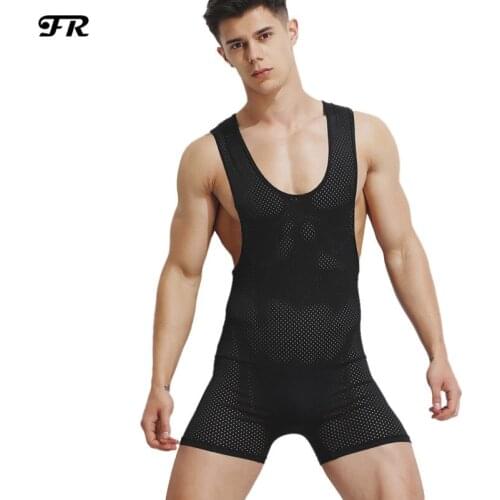 FR Mens Sexy Mesh Comfortable Breathable BodySuit,Mens Undershirt,Mens Tank Underwear,Mens Siamese Pants