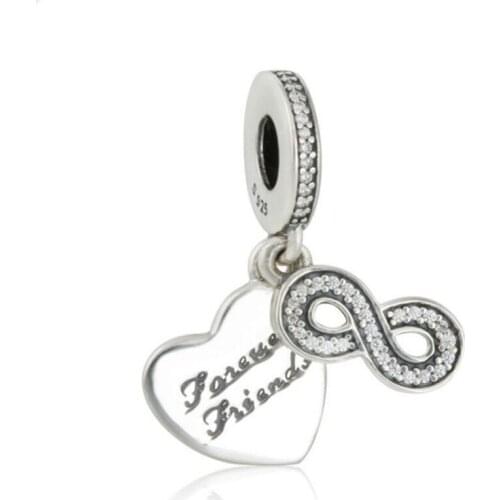 Original 925 Sterling Silver Infinity Sign Forever Friends Heart Pendant Charm Beads For Jewelry Making Fit Brand Bracelets