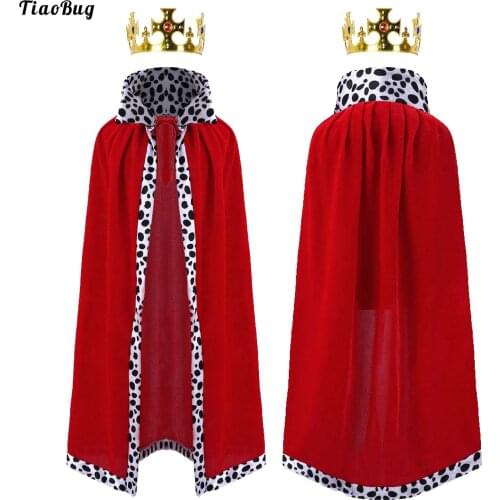 Autumn Winter Kids Girls And Boys Hallowee Cosplay Costume Pure Color Leopard Patchwork Straps Self Tie Cloak With Crown Set