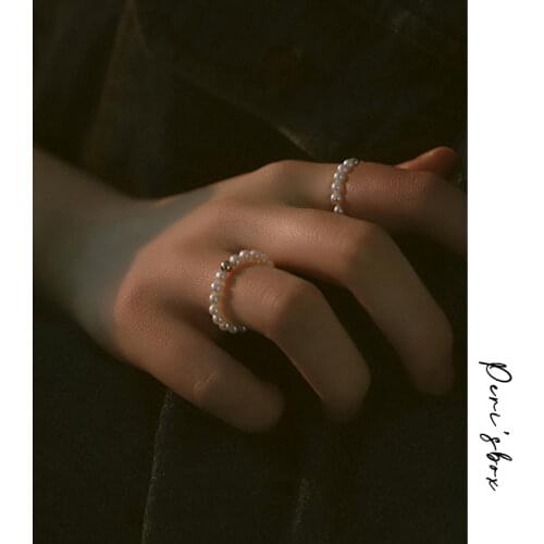 PerisBox 4 Sizes Circle Beaded Natural Freshwater Pearl Rings 925 Sterling Silver Rings for Women Baroque Pearl Geometric Rings