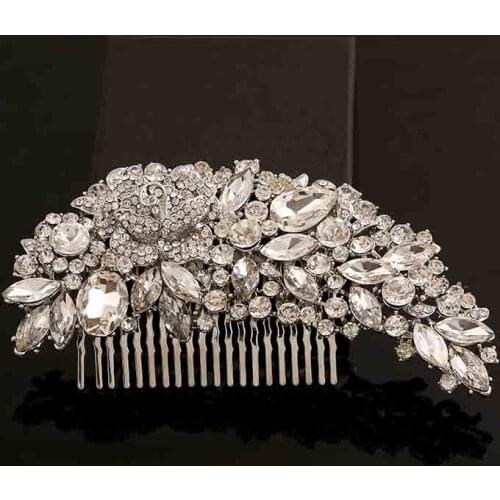 Clear Rhinestone Floral Bride Hair Comb Crystal Flowers Head Pieces Leaf Bridal Hair Pins Tiaras Crown Wedding Hair Accessories