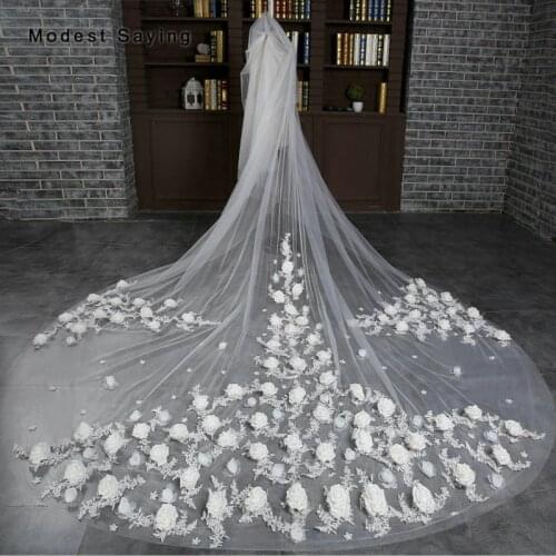 Top Quality Luxury 3M Lace Rosette Church Cathedral Wedding Veils Net 2018 Long Floral Bridal Veils Bride Wedding Accessories