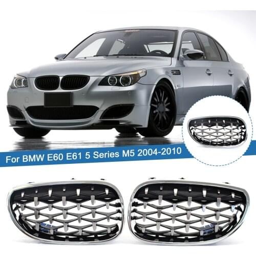 Chrome Silver Car Front Bumper Kidney Grilles Diamond Style Grills Replacement For BMW 5 Series E60 E61 535I 550I M5 2003-2010