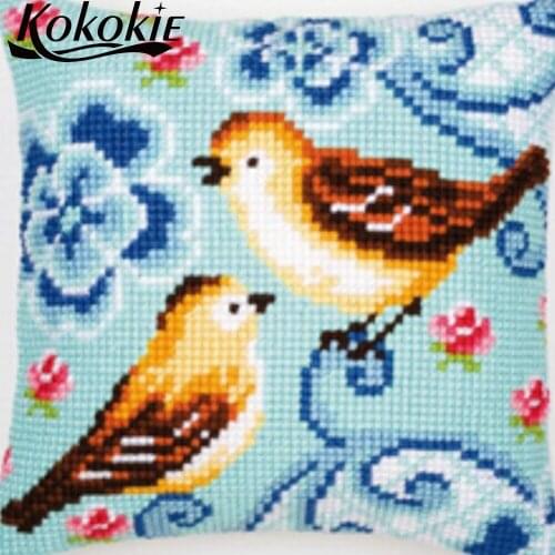 Fabric cross stitch kits pillow birds cushion 3d mat sets diy embroider needlework kits handicraft embroidery yarn pillowcase