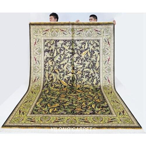 Yilong 6'x9' Vantage traditional hereke carpet handmade 100% silk persian rug (0271)