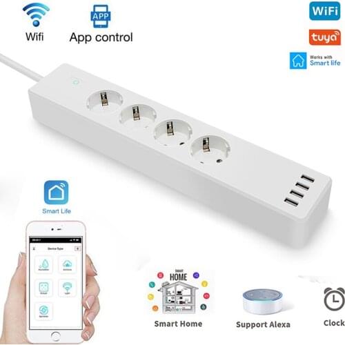 Tuya Smart Outlet WiFi Smart Socket Expand 4 USB Sockets Timer Smart Home Control Work With Alexa Google Home