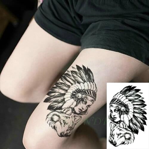 Waterproof Temporary Tattoo Sticker Totem Wolf Feather Hat Indians Fake Tattoo Flash Hand Arm Leg Tattoo for Women Men
