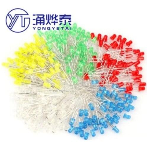 YYT 100PCS 5mm LED bulb Light-emitting diode LED component packagered, blue, white, yellow, green, purple orange DIP short pin