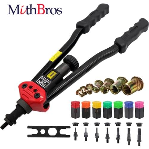 MithBros Rivet Nut Tool Blind Rivet Gun Manual Riveter Rivet Nut Setter Kit for Inserting Threaded Nut Rivet with 7pcs Mandrels
