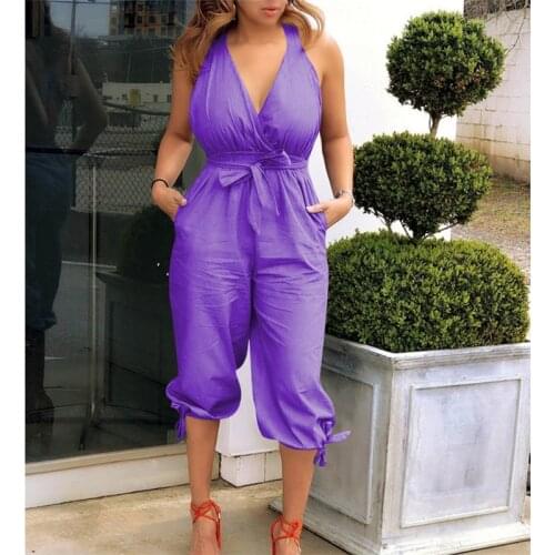 Summer European and American womens casual jumpsuits, fashion sexy backless V-neck straps jumpsuit