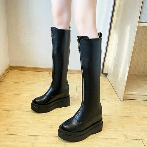 Nice new Vogue Women Internal increase PU Leather Boots Autumn Winter Knee High Boots Ladies Thick Sole Platform Botas Mujer