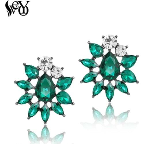 VEYO Sunflower Shape Stud Earrings for Women Crystal Rhinestone Trendy Earrings New Fashion Jewelry