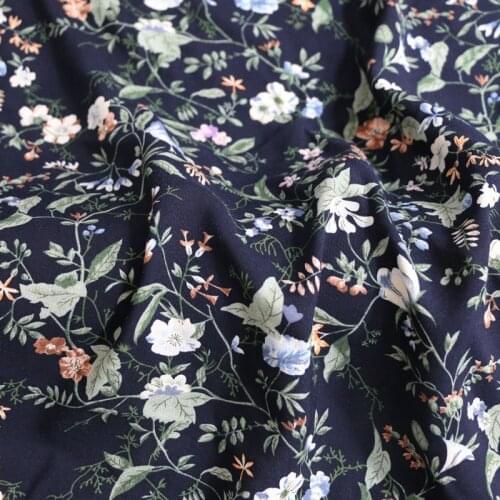 1 meter X 1.43 meter Navy Floral Viscose Fabric Soft Retro Dress Robe Material Poplin