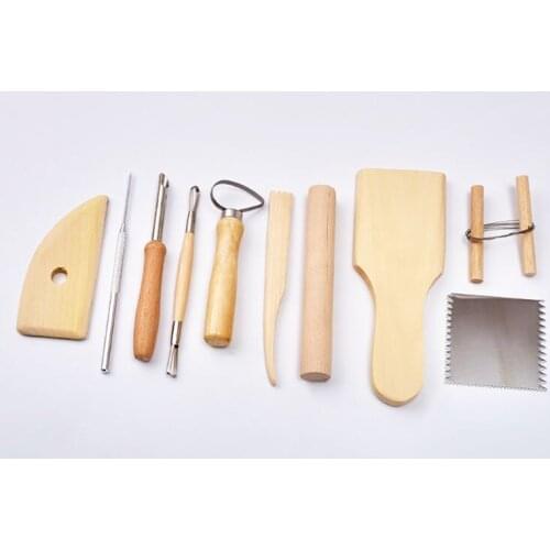 10pcs/set Sculpting Tool Pottery Tools Wood Handle Pottery Set Wax Carving Sculpt Smoothing Polymer Shapers Pottery Ceramic Tool