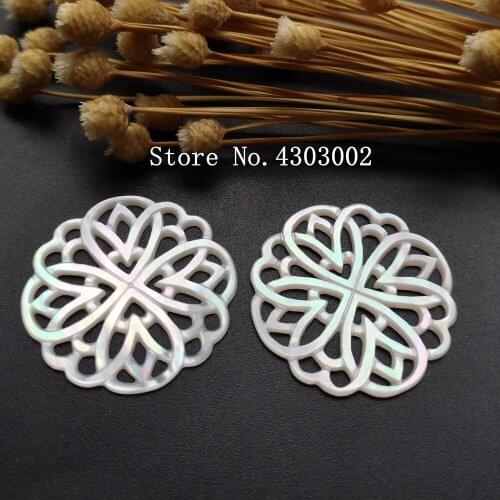 10pcs/lot 30mm 100% Real Natural Hollow Flower Mother of Pearl shell for DIY Jewelry Round Flower MOP Pearl shell for earrings