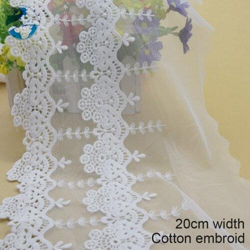 10yards 20cm width lace cotton embroidery lace french lace ribbon fabric guipure diy trims warp knitting sewing Accessories#3015