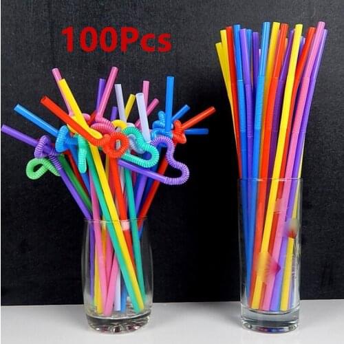 100Pieces Neon Color PARTY Drinking STRAWS Bendable Flexible Plastic Bendy Straw